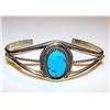 Image 1 : Native American Navajo Sterling Silver Kingman Turquoise Cuff Bracelet Adjustable