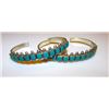 Image 3 : Old Pawn Native American Zuni Sterling Silver Turquoise Cuff Bracelets "Snake Eyes" Design Set of 2