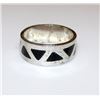 Image 2 : Vintage Art Deco Sterling Silver 925 Onyx Inlay Geometric Design Band Ring Size 8