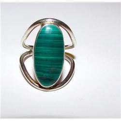 Art Deco Sterling Silver Clear Green Malachite Statement Ring Size 5.5