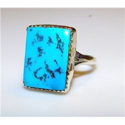 Vintage Native American Navajo Sterling Silver Kingman Mine Turquoise Statement Ring Size 9 by Highl