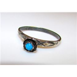 Old Pawn Native American Navajo Sterling Sleeping Beauty Mine Turquoise Solitaire Cocktail Ring Size