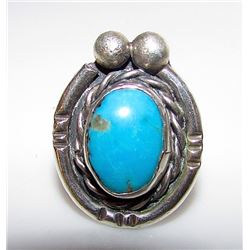 Vintage Old Pawn Native American Navajo Sterling Silver Southwestern Mines Blue Turquoise Statement 