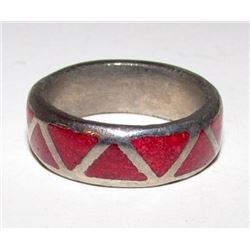 Native American Navajo Old Pawn Sterling Silver 925 Chip Inlay Band Ring Band Size 7.5