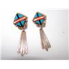 Image 1 : Southwestern Trading Post Sterling Silver 925 Channel Inlay Turquoise Coral Jet MOP Pierced Dangle E