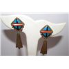 Image 2 : Southwestern Trading Post Sterling Silver 925 Channel Inlay Turquoise Coral Jet MOP Pierced Dangle E