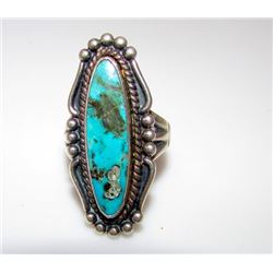 Vintage Old Pawn Native American Navajo Sterling Silver Southwestern Mines Turquoise Statement Ring 