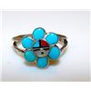 Image 1 : Old Pawn Native American Zuni Sterling Silver Turquoise Coral MOP Jet Sun Face Inlay Flower Ring Siz
