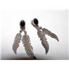 Image 1 : Native American Old Pawn Navajo Sterling Silver Onyx Black Jet Pierced Earrings Feather Pierced Earr