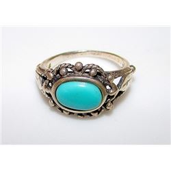 Art Nouveau Style Sterling Silver Turquoise Statement Cocktail Ring Size 6