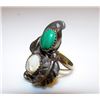 Image 2 : Native American Navajo Old Pawn Sterling Silver Malachite Mother of Pearl MOP Ring Size 5 Squash Blo