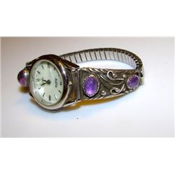 Vintage Native American Navajo Robert Becenti Sterling Silver Amethyst Lady's Watch Band with Watch 