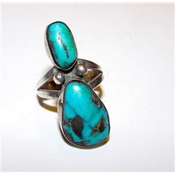 Vintage Old Pawn Native American Navajo Sterling Silver Turquoise Statement Ring Size 7