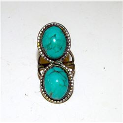 Navajo Old Pawn Native American Sterling Silver Turquoise Coral Bypass Ring Size 6.5 Squash Blossom 