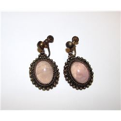 Vintage Sterling 925 Pink Quartz Earrings