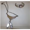 Image 2 : Navajo Sterling Silver Necklace Bracelet Set Native American Pink Mother of Pearl Squash Blossom Des