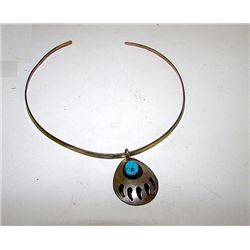 Vintage Native American Navajo Sterling Silver Turquoise Bear Paw Collar Necklace