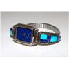 Image 1 : Vintage Native American Zuni Sterling Silver Turquoise Lapis Inlay Lady's Watch Band with Watch Mosa
