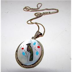 Old Pawn Sterling MOP Turquoise Coral Shell Inlay Necklace