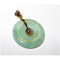 14k Gold Green Jade Good Luck Pendant