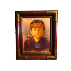 Vintage Navajo Oil On Canvas Child Portait