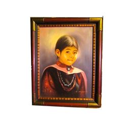 Vintage Navajo Oil On Canvas Child Portait