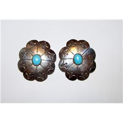 Navajo Sterling Turquoise Concho Earrings