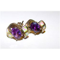 Vintage Sterling 925 Amethyst Opal Earrings