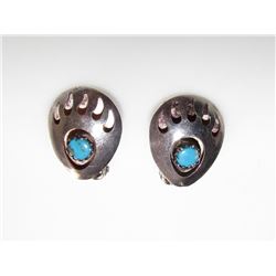 Navajo Sterling Silver Turquoise Bear Paw Earrings