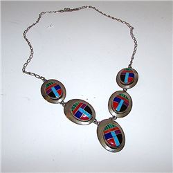 Old Pawn Navajo Sterling Coral Turquoise Necklace