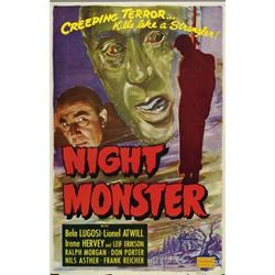 Night Monster, 1949, Realart Rerelease (U.S.), folded, condition C., Some paper loss at folds...