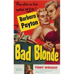 Bad Blonde, 1953, Lippert Pictures (U.S.), on linen, condition B., 41" x 27" - 104.1 x 68.6 c...