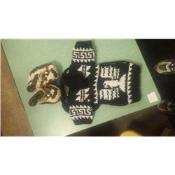 HAND CRAFTED KNITTED NATIVE CLOTHING - DOLL SIZE SWEATER AND BOOTIES = 3 PC TTL