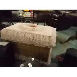 WICKER HAMPER WITH PINK COVER LACE AND CONTENTS