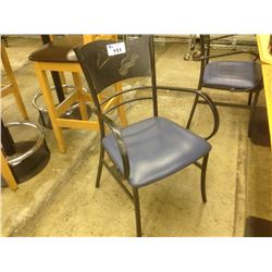 GREY STEEL FRAMED BLUE COMMERCIAL GRADE BISTRO CHAIR C/W ARMS