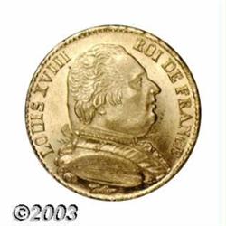 Louis XVIII gold 20 Francs 1814A,