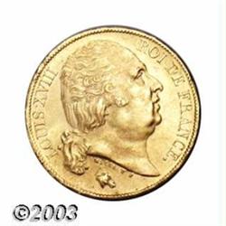 Louis XVIII gold 20 Francs 1824A,