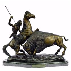 Buffalo Hunt Bronze Statue on marble base