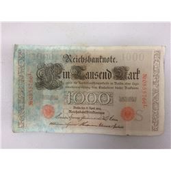 WWI Currency 1000 Reichmark Germany 1910