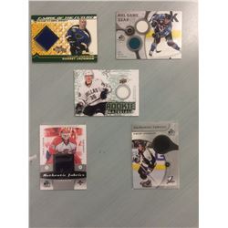 5 Authentic Game worn Jersey Hockey Cards
