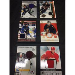 6 Authentic Game worn Jersey Hockey Cards