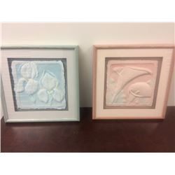 2 framed art pictures signed