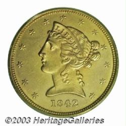 1842-D $5 Small Date MS62 PCGS.