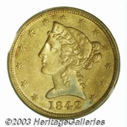 1842-D $5 Large Date MS61 PCGS.