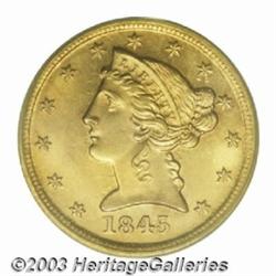 1845-D $5 MS65 PCGS.