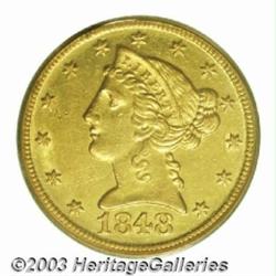 1848-D/D $5 AU58 PCGS.