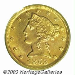 1853-D $5 MS63 PCGS.