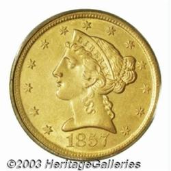 1857-D $5 MS61 PCGS.