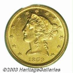 1859-D $5 MS63 PCGS.