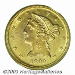 1860-D $5 MS61 PCGS.